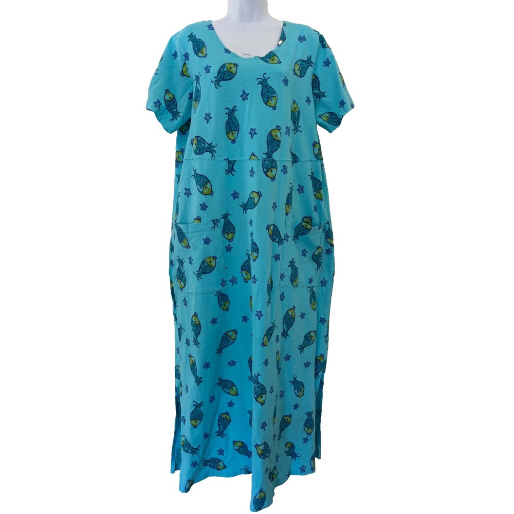 Vintage Fresh Produce Midi Dress XL Tropical Fish Mermaid Coastal 90s Resort